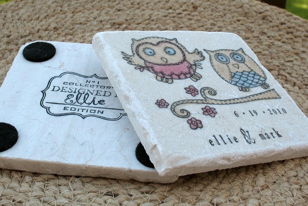 Opal and Oliver the Owl Tile Coasters, Set of 4