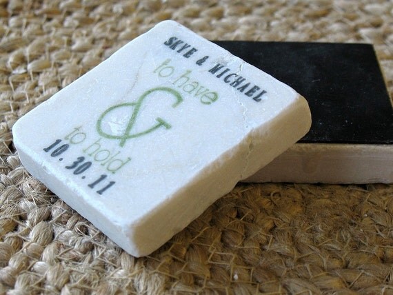 To Have and to Hold Wedding Favors, Green, Save the Date Magnets, Set of 25