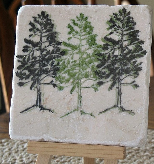 Pine Tree Tile Coasters, Set of 4, Ready to Ship