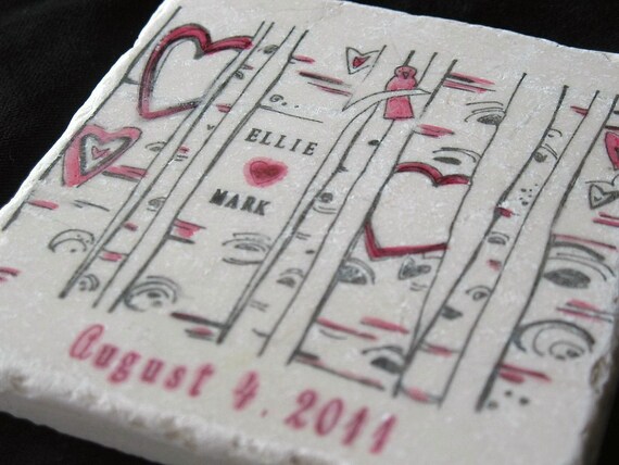 Personalized I Heart You Tree Coasters, Set of 4