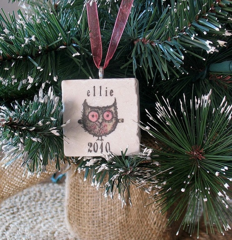 Personalized Holiday Ornament, Baby Girl Owl including Gift Box