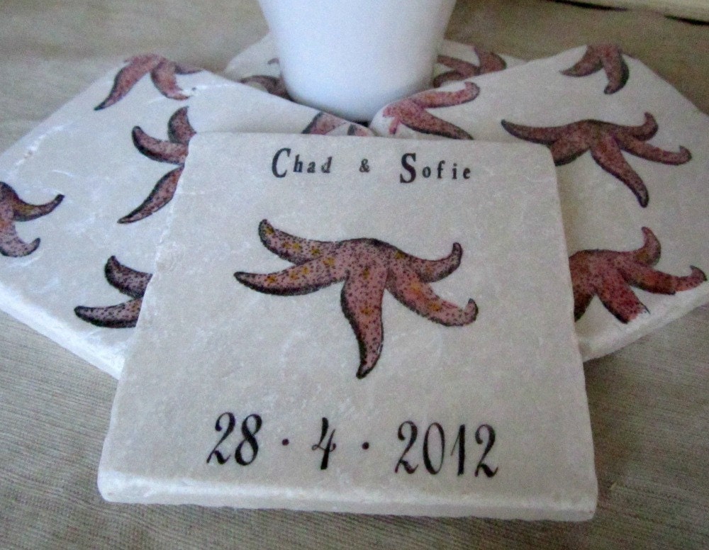 Starfish Wedding Favor Coasters, Set of 25