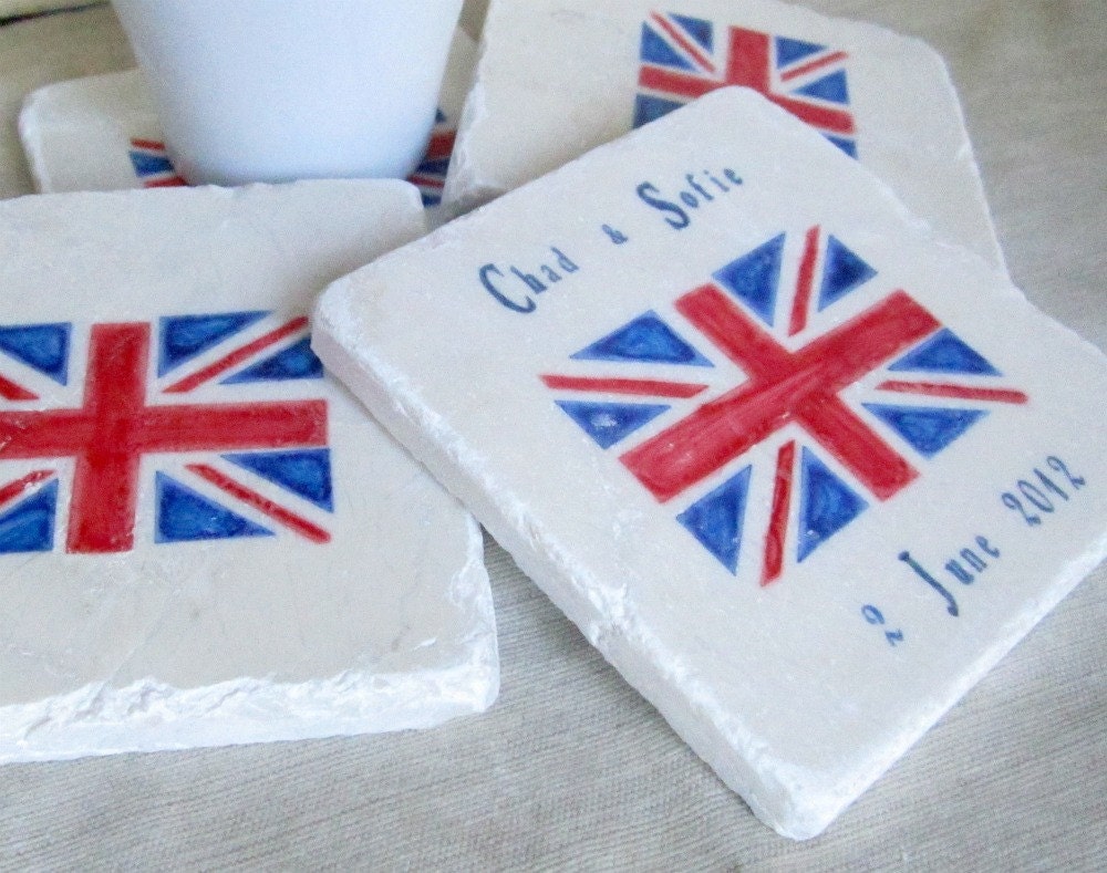 British Flag Wedding Favor Coasters, Set of 25