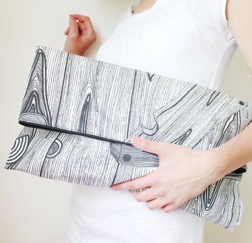 Extra large clutch (wood structure print, fold over style)