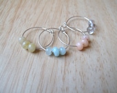 Mini Pastel Beverage Charms for Tea Cup / Coffee Mug / Wine Glass Gemstone Sterling Set of 4 Non-Tarnishing