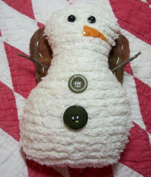 Vintage Chenille Snow Angel Ornament with Felted Wool Wings - Green Buttons
