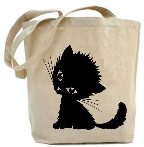 Cute Kitty tote bag - Canvas tote bag - recycled tote bag - shopping bag