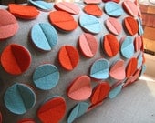 Disc Pillow in Dark Orange, Aqua and Coral