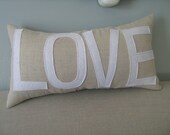 LOVE Pillow on Oatmeal Linen and White Felt