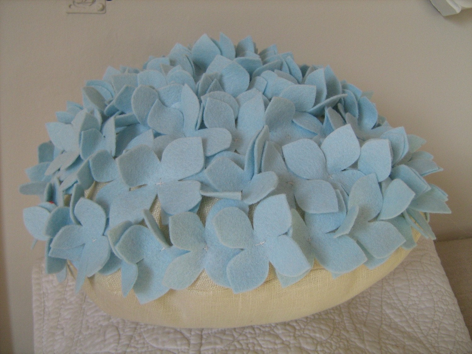 Snow- Ice Blue Round Hydrangea Pillow