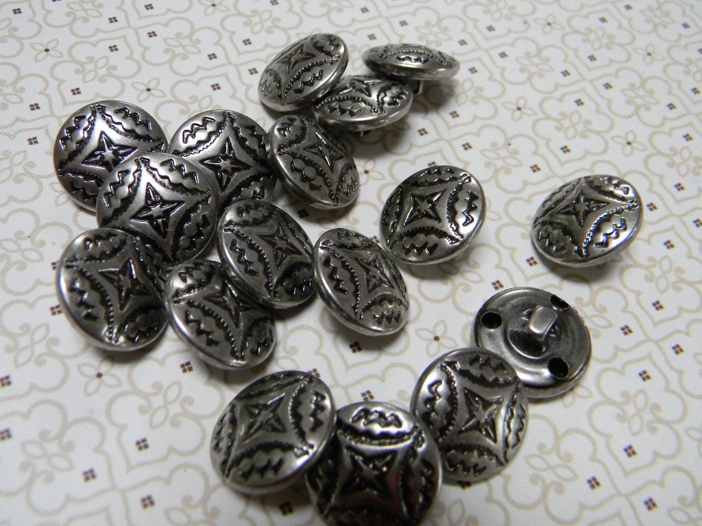 SOUTHWESTERN Style Buttons Silver Black Shank Set of 15 (V7)