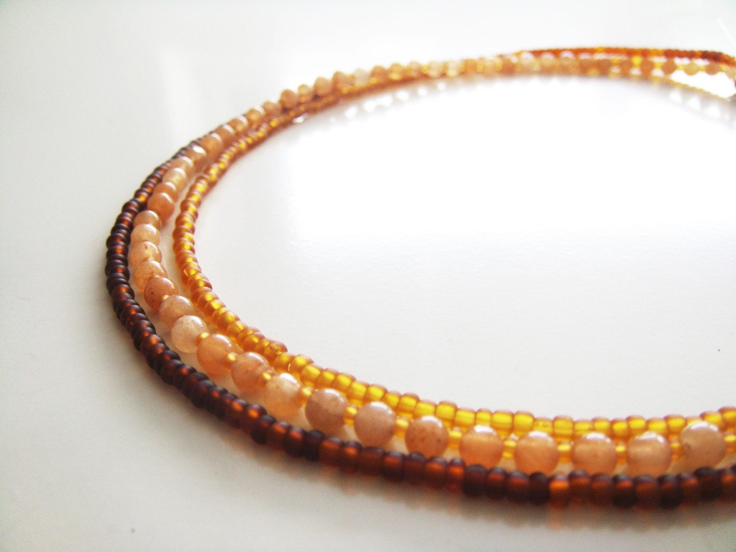Triple Strands Necklaces Set 1 - Orange Aventurine, Czech Glass
