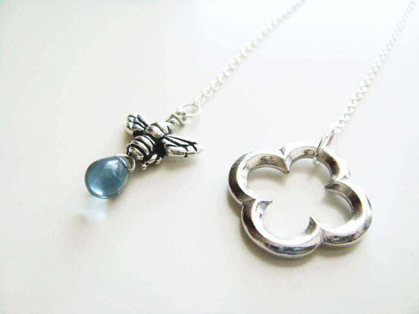 Honey and Clover Necklace - Silver and Blue