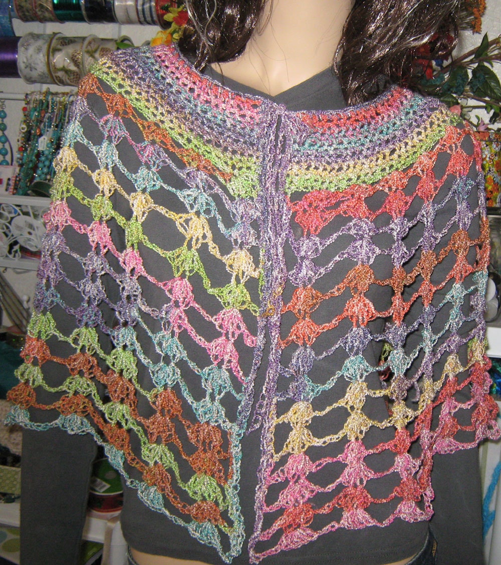 Pastel Rainbow Cotton Blend Crocheted Knit Lightweight Capelet Free US Shipping