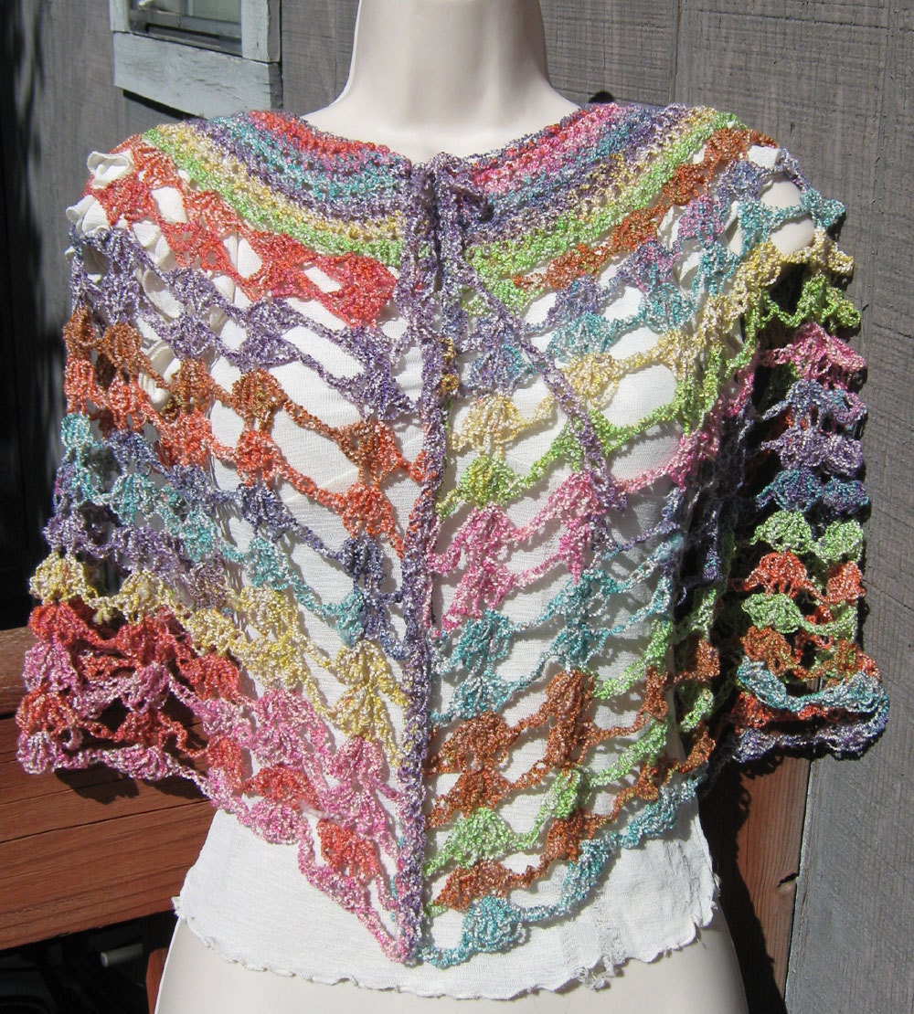Pastel Rainbow Cotton Blend Crocheted Knit Lightweight Capelet Free US Shipping