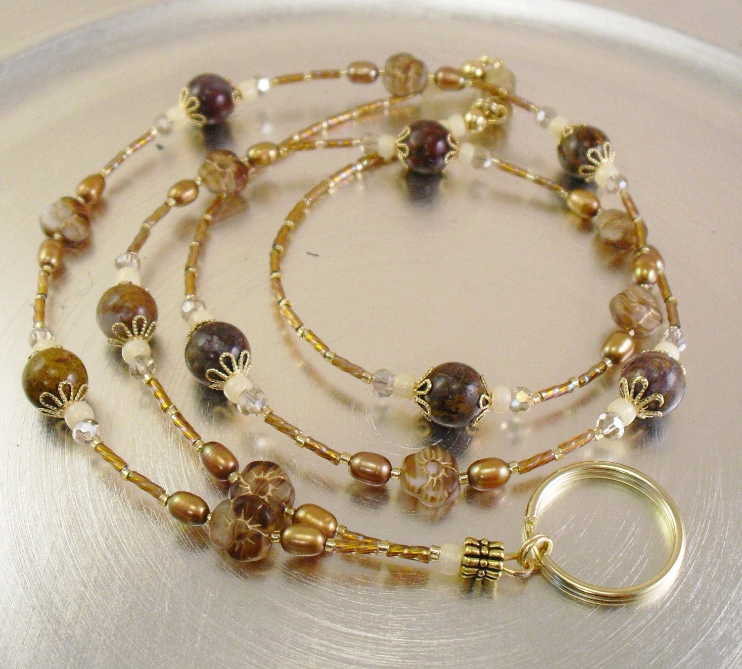 Beaded Lanyard Badge Holder Pietersite and by mmojewelry on Etsy