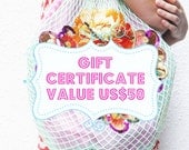Gift certificate handmade bags purses home decor items - value 50 dollars