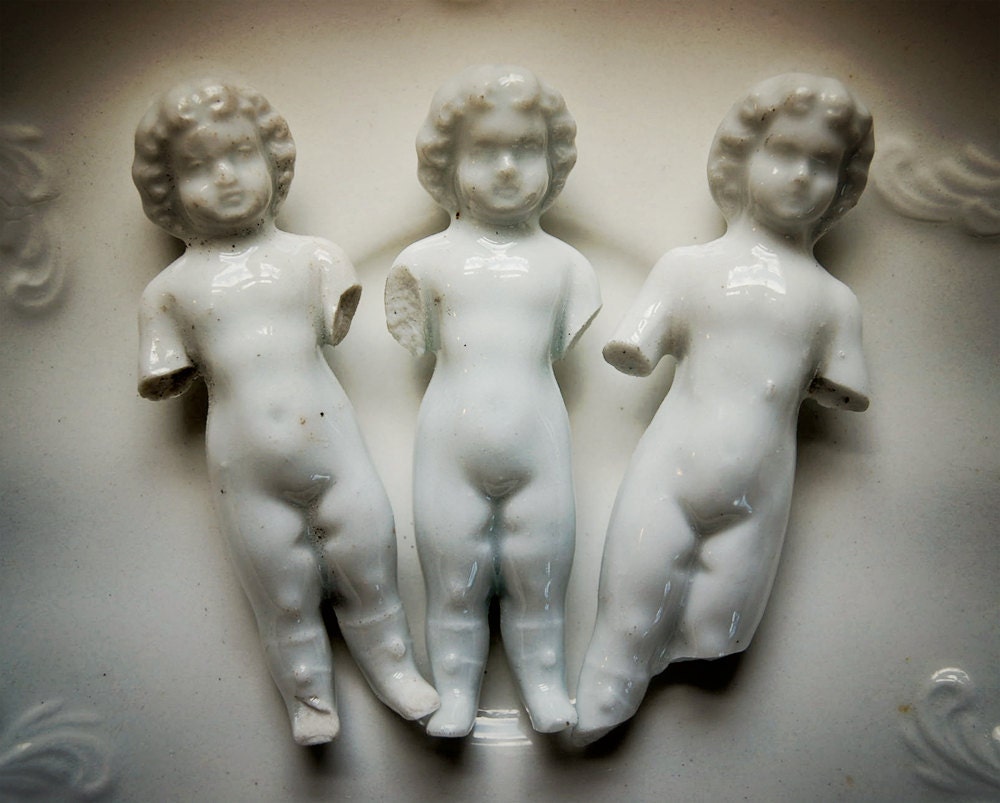 vintage frozen charlotte porcelain dolls from Germany, set of 3, large size