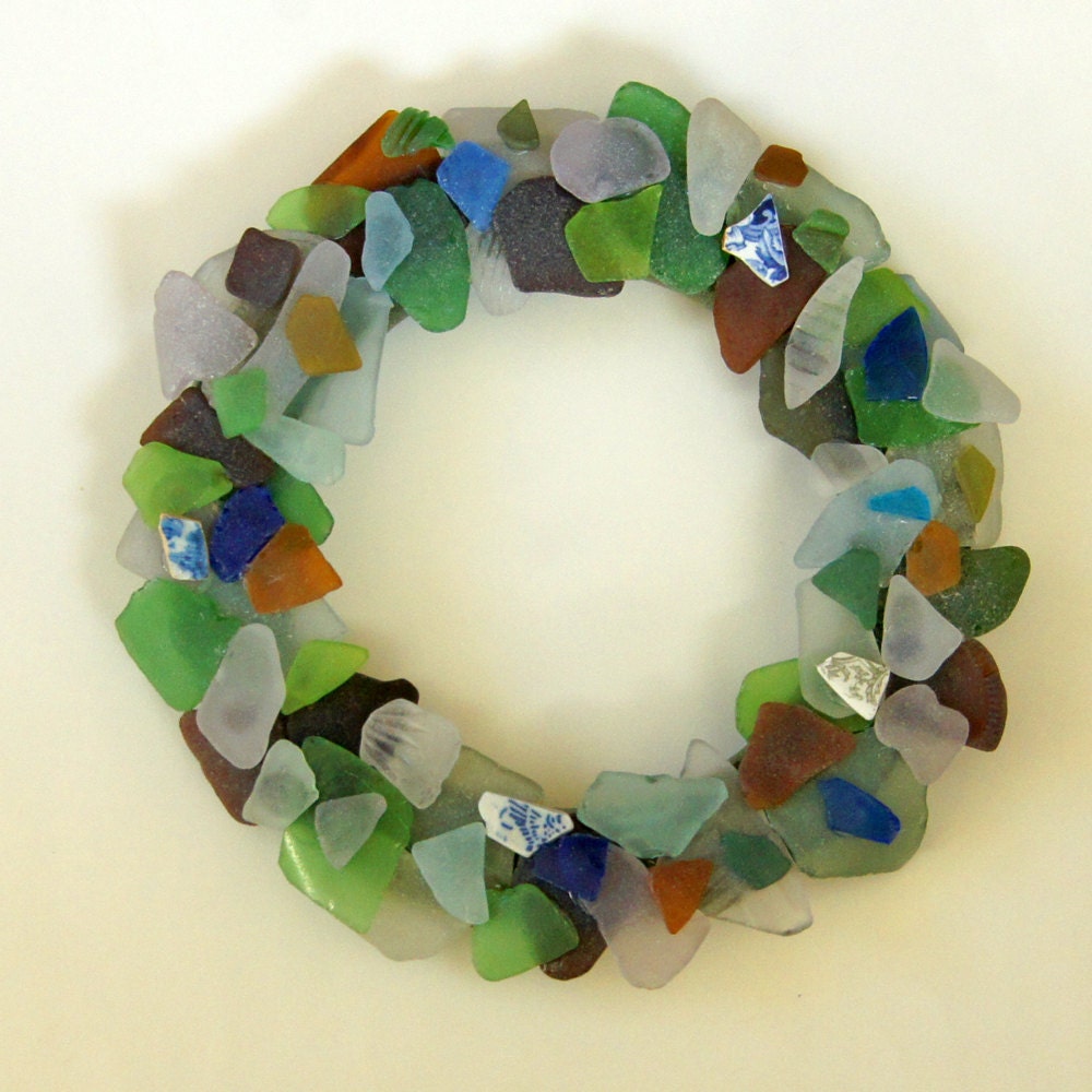 Beach Decor Wreath with Authentic Sea Glass