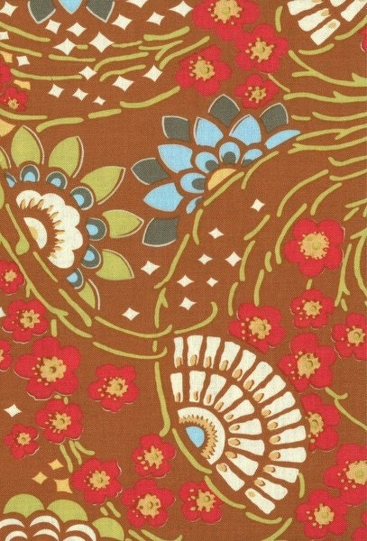 1/2 yd. lotus, geisha fans - camel