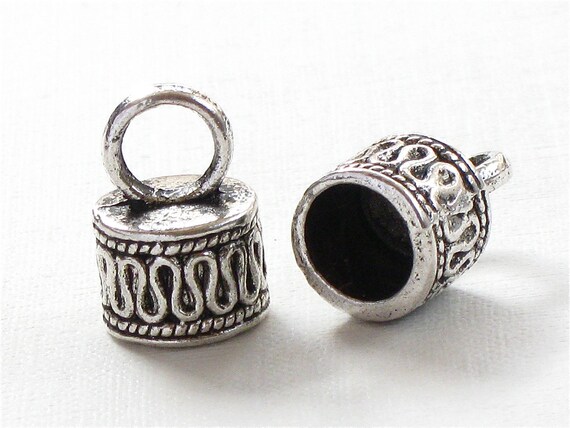 4 large silver jewelry End Cap beads with loop for by ThePeddler