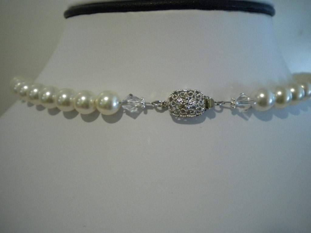 Bridal Jewelry Pearl Wedding Necklace Rhinestone Necklace Swarovski Crystal rhinestone Swarovski Pearl, Wedding jewelry,Robyn II