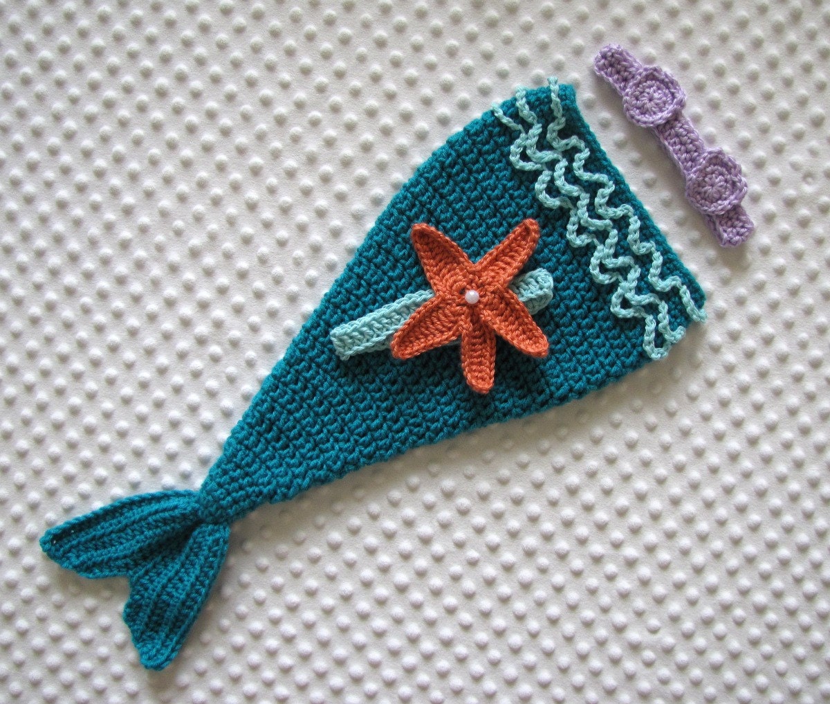 On Sale Mermaid Tail Cocoon, Mermaid Set, Shell Top, Crochet, Photography Prop, 6 to 9 Months, Baby Costume