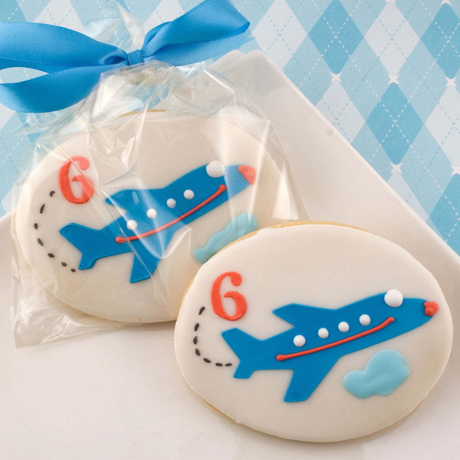 Airplane Cookie Favors with Any Number (12 favors, bagged and bowed)