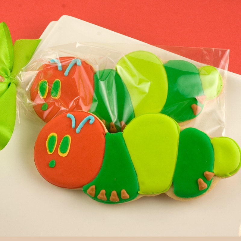 Caterpillar Sugar Cookie Favors (12 Favors, Bagged and  Bowed)