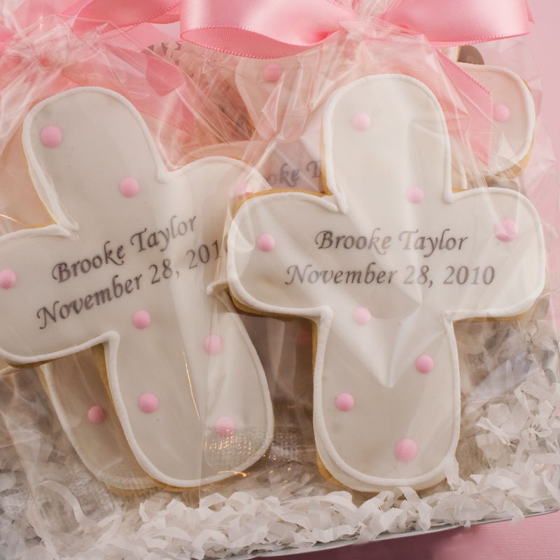 Cross Cookies, Baptism, Communion (12 Personalized Favors, Gift Bagged and Bowed)