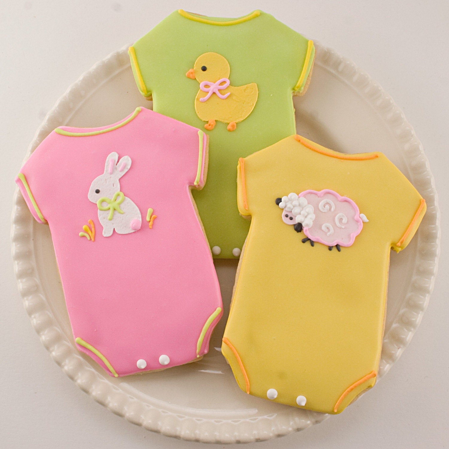 Onesie Sugar Cookie Favors - Adorable Animal Designs (12 favors, gift bagged and bowed)