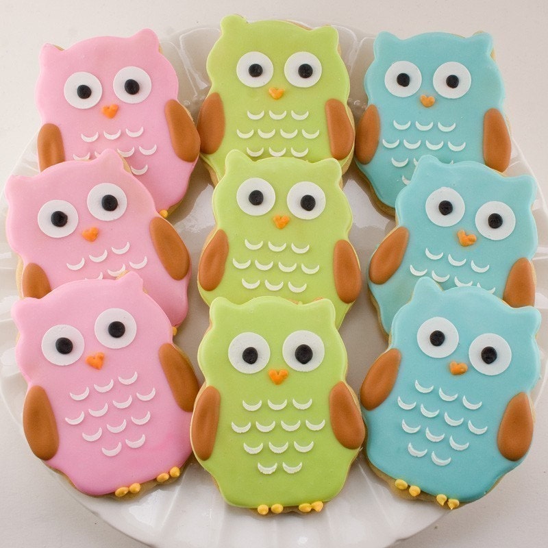 Owl Sugar Cookie Favors - Any Color (4 Dozen Favors, gift bagged and bowed)
