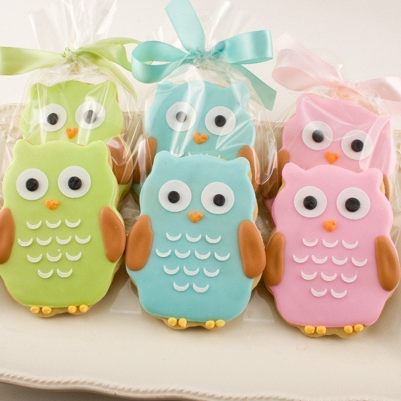 Owl Sugar Cookie Favors - Any Color (4 Dozen Favors, gift bagged and bowed)