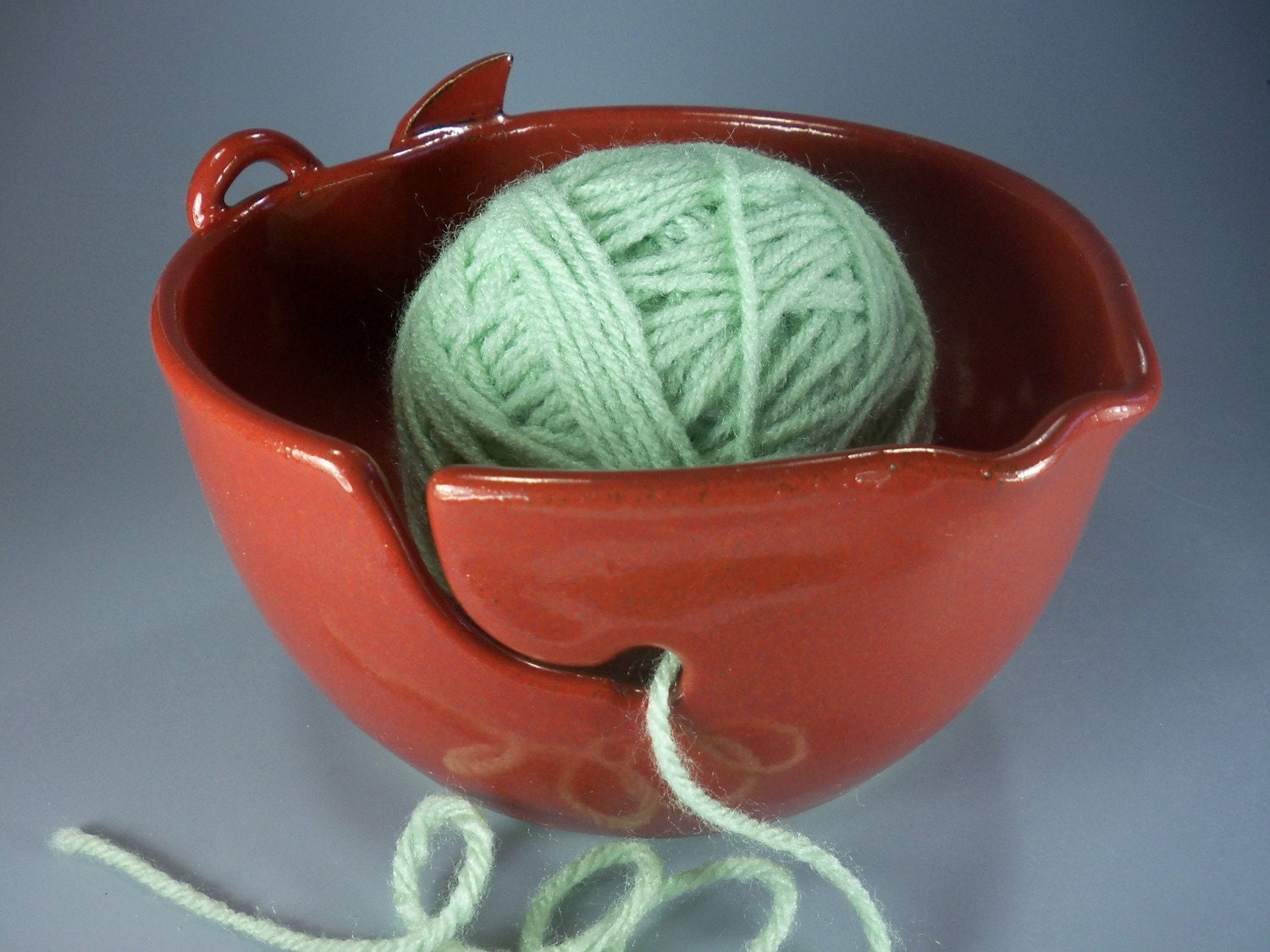 Apple Yarn Bowl, Hand Made Stoneware Pottery in Orange-Red, Special Order