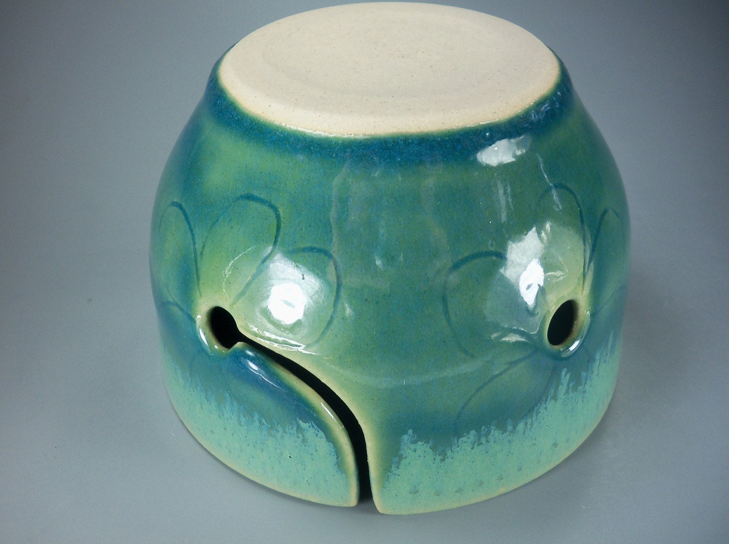 Yarn Bowl, Handmade Stoneware Pottery in Green and Chartreuse, featured in KNITTING TODAY MAGAZINE, Special Order