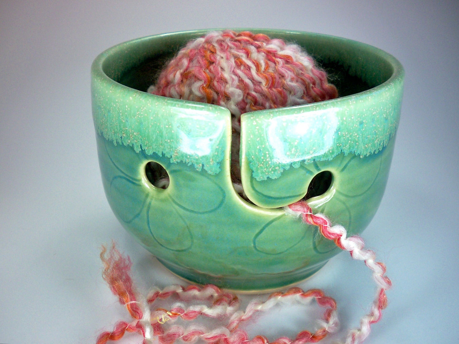 Knitting Bowl, Yarn Bowl, BESTSELLER, Green and Chartreuse, Handmade Ceramic Pottery