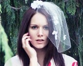 Ivory Wedding Kanzashi Birdcage Veil, Wedding Hair Flower, Bridal Hair Accessory