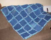 Handmade Upcycled Rag Quilt or Rug Made of Denim and Cotton