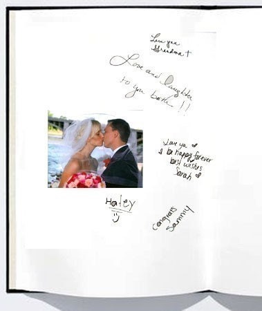 FujiFilm Instax 200 or 210 wide format Photo Guestbook for 75 Photos- 50 fabrics, 10 Satin Ribbon Colors,  Customized Monogram Card