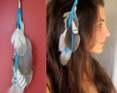Leather & Feather Hair Clip Bobbie Pin with Turquoise
