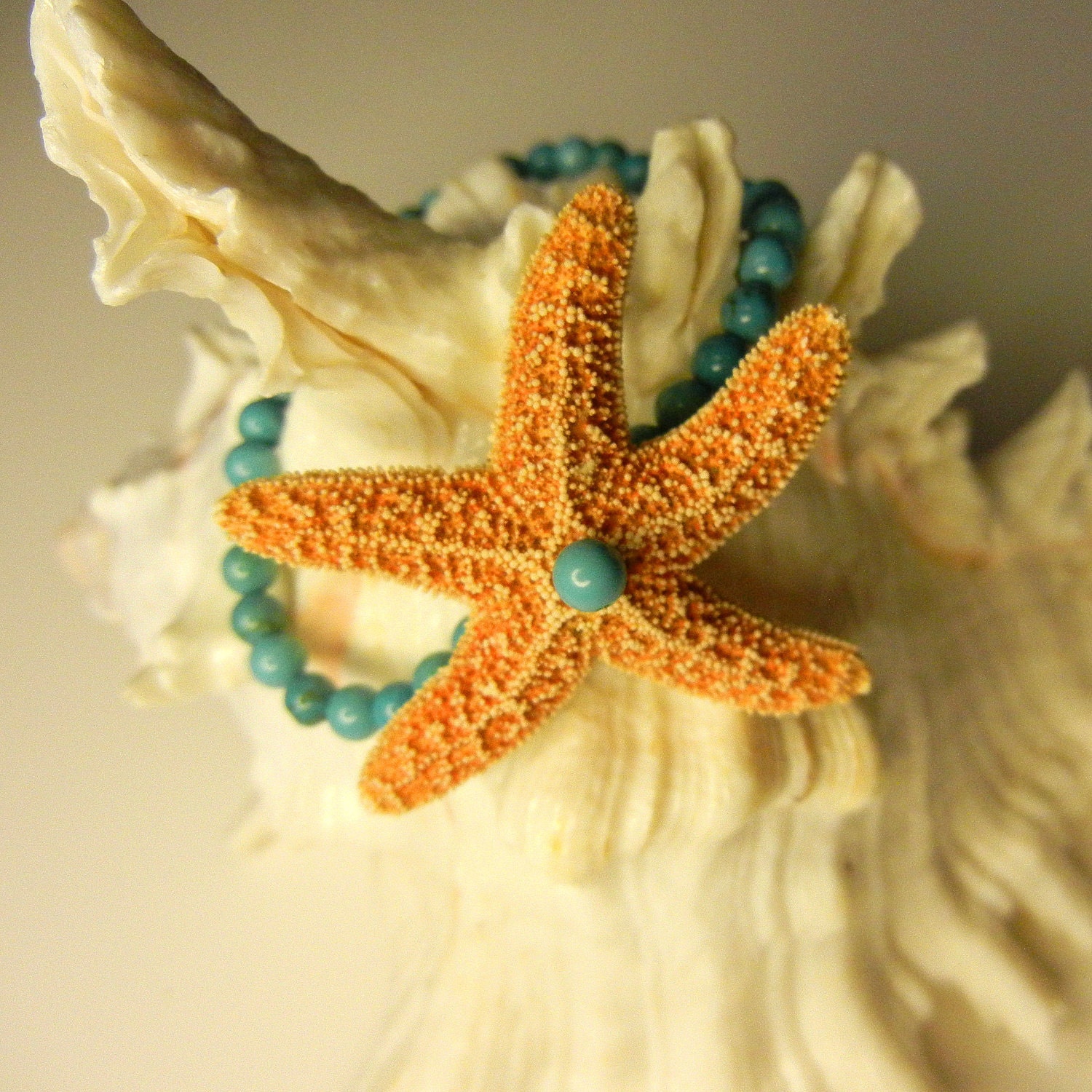Tropical Star Sugar Starfish and Turquoise Wrist Corsage Bracelet
