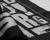 screen printed fabric metallic silver on black linen TYPE design