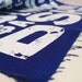 screen printed fabric white on navy blue linen Type design