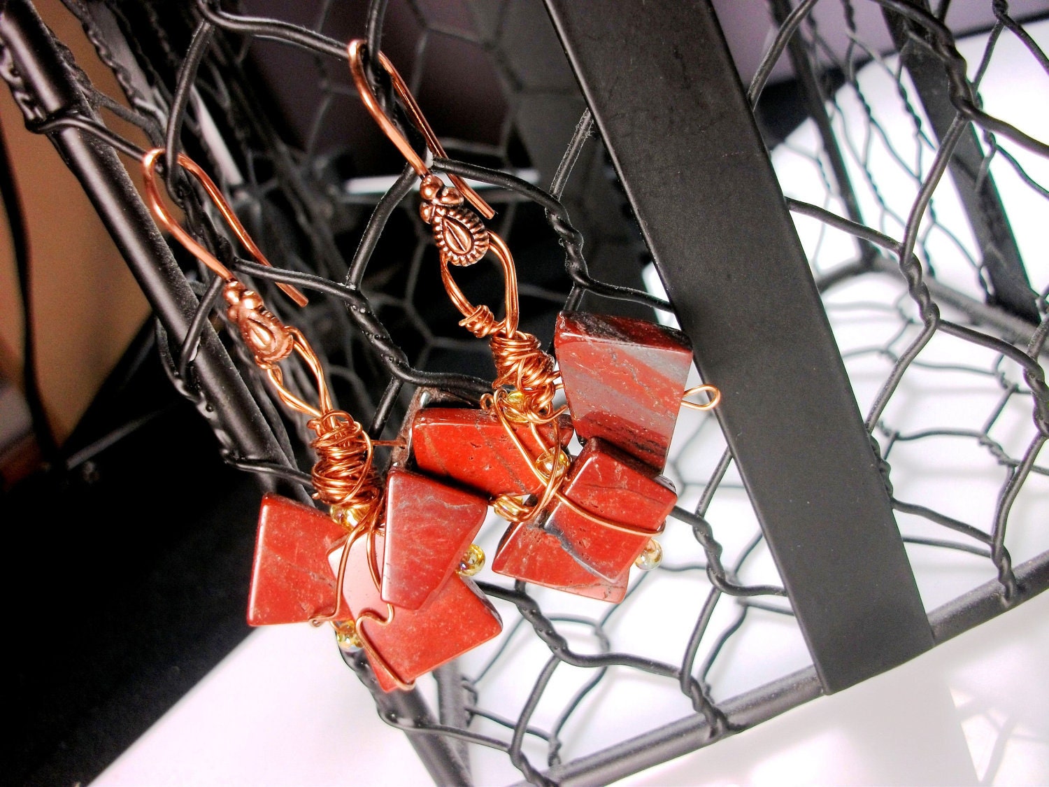 Funky Deep Red Beaded Earrings