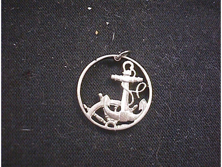Anchor Wheel Rope Cut Coin Necklace Hand Cut from Spanish Coin