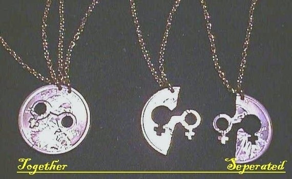 Items Similar To Hers Hers Cut Coin Puzzle Necklaces Gay Lesbian