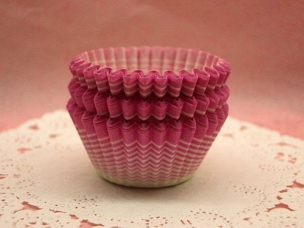 Cute Candy Pink Stripy mini cupcake cups (set of 50)