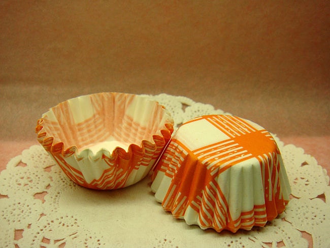 Cute Orange Checks mini cupcake cups (set of 50)