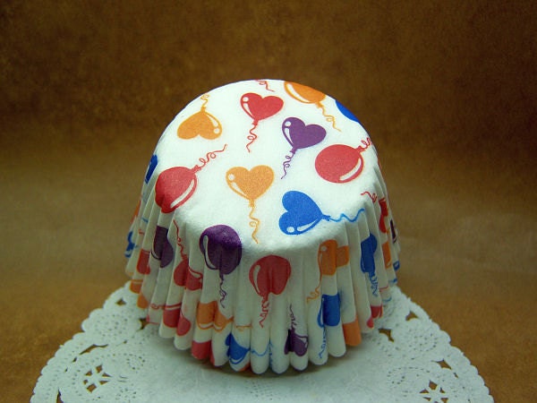 N E W Cute Heart Shape Balloons 2-inch cupcake cups (set of 50)