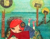 Mixed Media Art - 8x8 inch Print of a Reproduction of the Original Mixed Media Painting The Drawing Girl by Juliette Crane